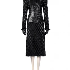 Cosrea Disney Cruella 2021 Movie Black Plaid PU Leather Cosplay Costume