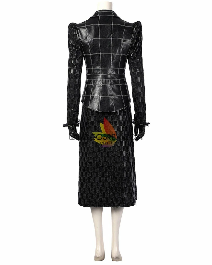 Cosrea Disney Cruella 2021 Movie Black Plaid PU Leather Cosplay Costume
