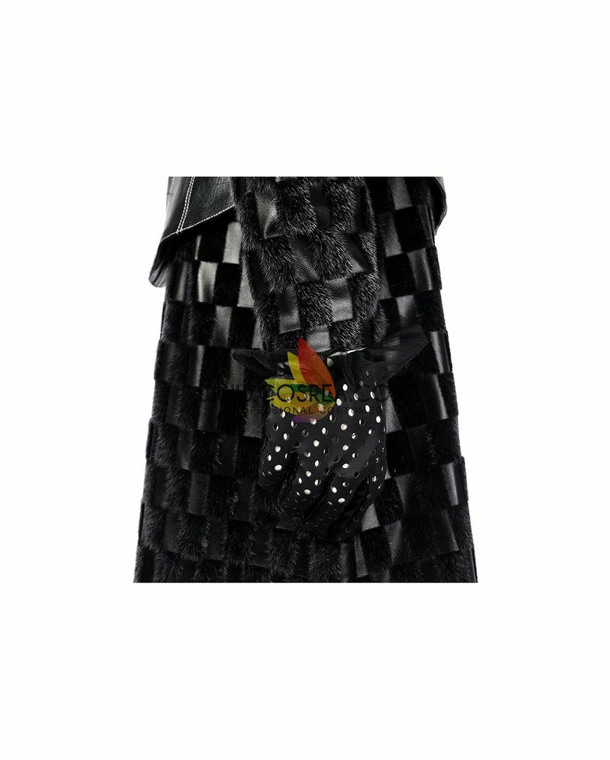 Cosrea Disney Cruella 2021 Movie Black Plaid PU Leather Cosplay Costume