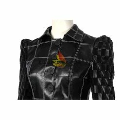 Cosrea Disney Cruella 2021 Movie Black Plaid PU Leather Cosplay Costume