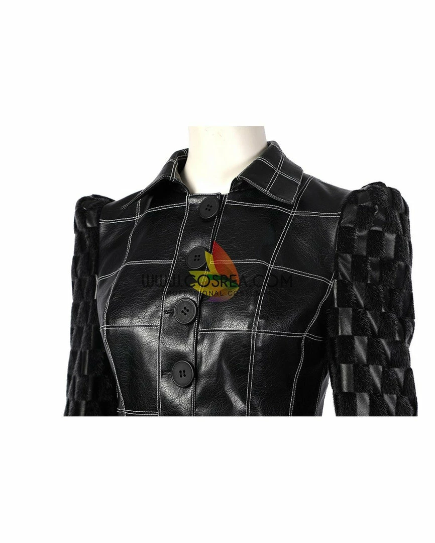 Cosrea Disney Cruella 2021 Movie Black Plaid PU Leather Cosplay Costume
