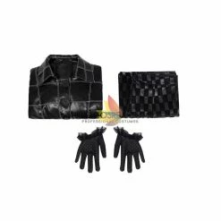 Cosrea Disney Cruella 2021 Movie Black Plaid PU Leather Cosplay Costume