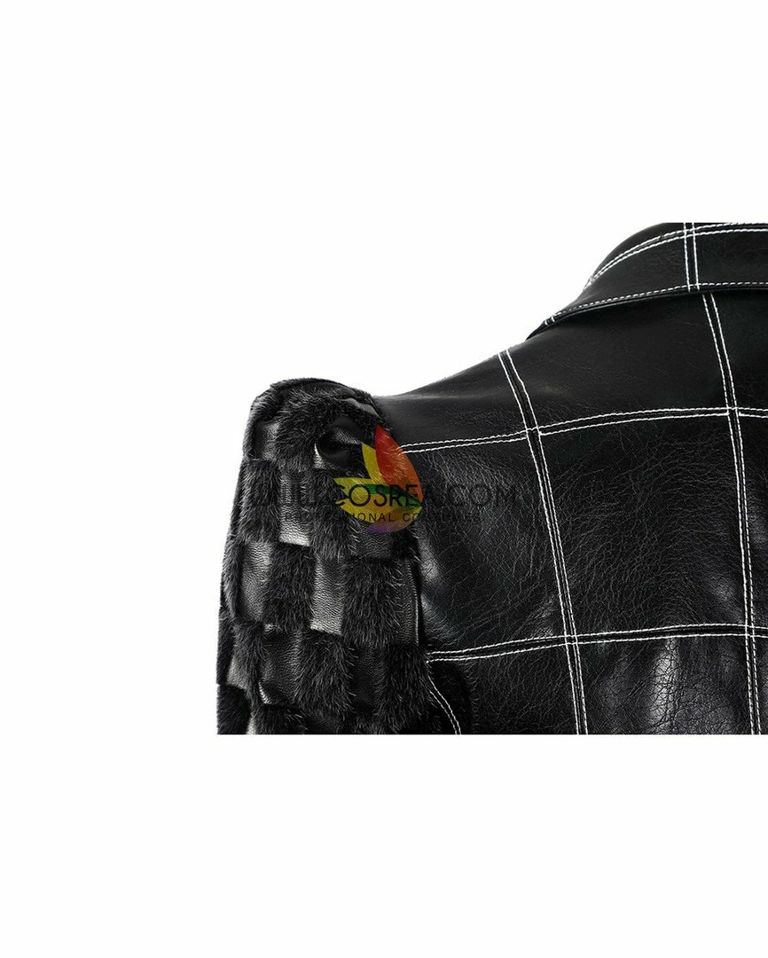 Cosrea Disney Cruella 2021 Movie Black Plaid PU Leather Cosplay Costume