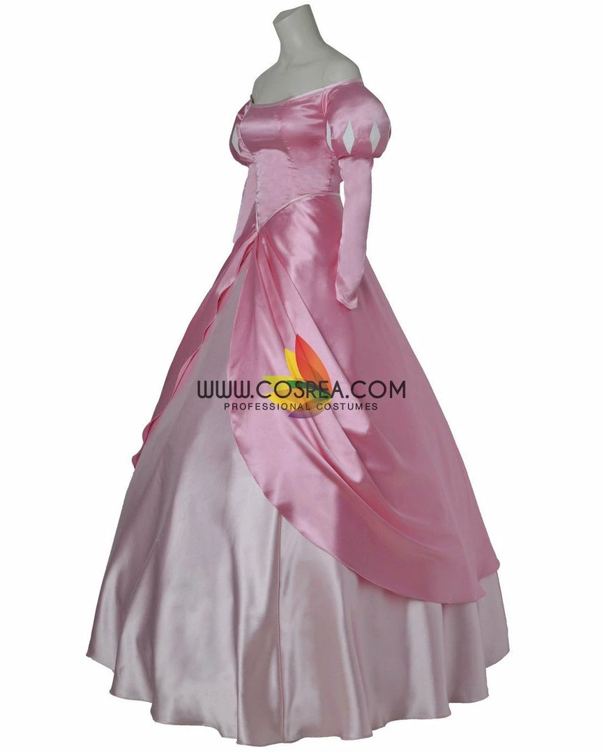 Cosrea Little Mermaid Ariel Pink Satin With Wide Shoulder Cosplay Costume