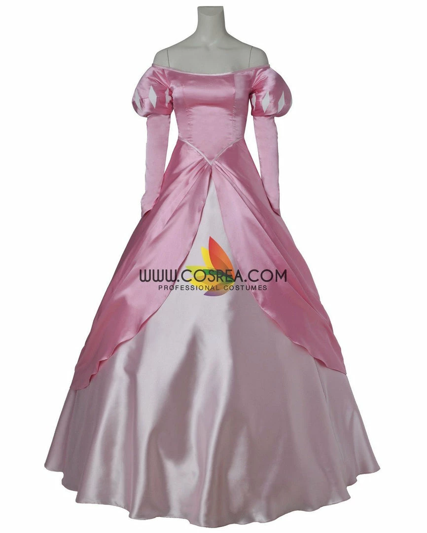 Cosrea Little Mermaid Ariel Pink Satin With Wide Shoulder Cosplay Costume