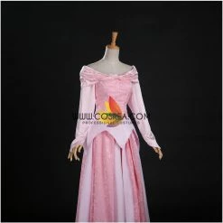Cosrea Disney Inspired Sleeping Beauty Aurora Blush Pink Brocade Satin Cosplay Costume