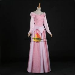 Cosrea Disney Inspired Sleeping Beauty Aurora Blush Pink Brocade Satin Cosplay Costume