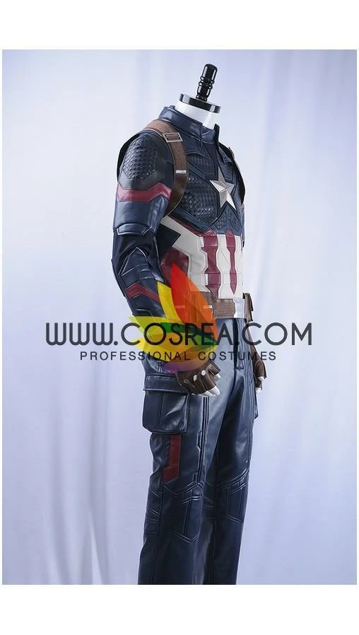 Cosrea Captain America Metallic Navy PU Leather Cosplay Costume
