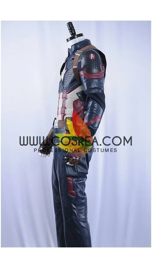 Cosrea Captain America Metallic Navy PU Leather Cosplay Costume
