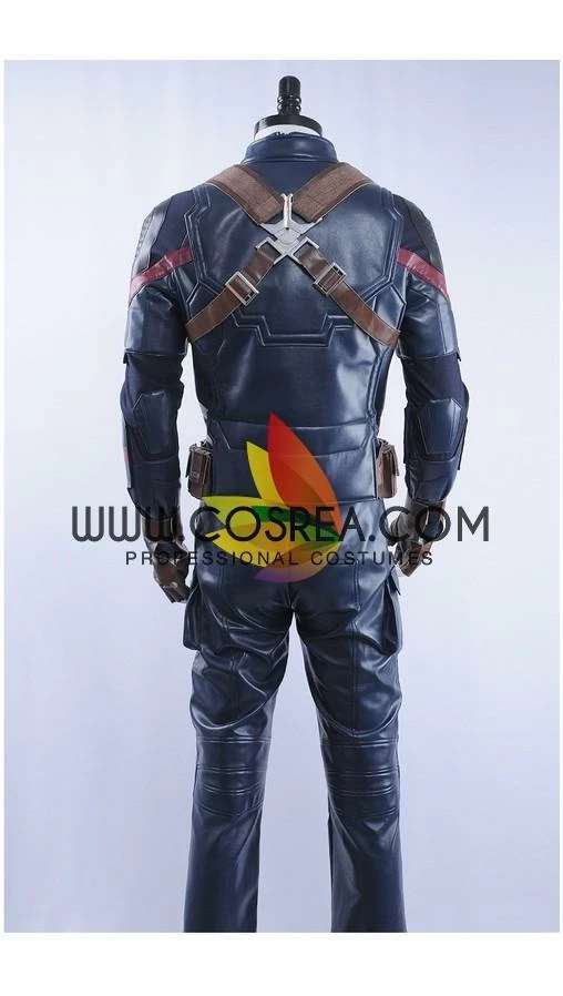 Cosrea Captain America Metallic Navy PU Leather Cosplay Costume