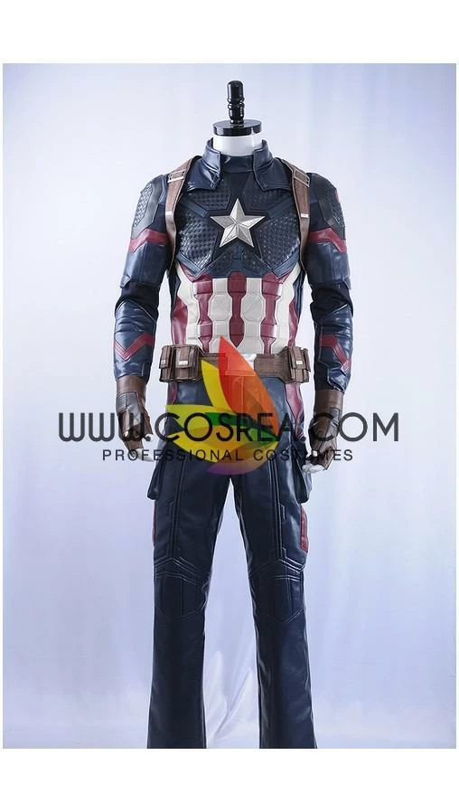 Cosrea Captain America Metallic Navy PU Leather Cosplay Costume