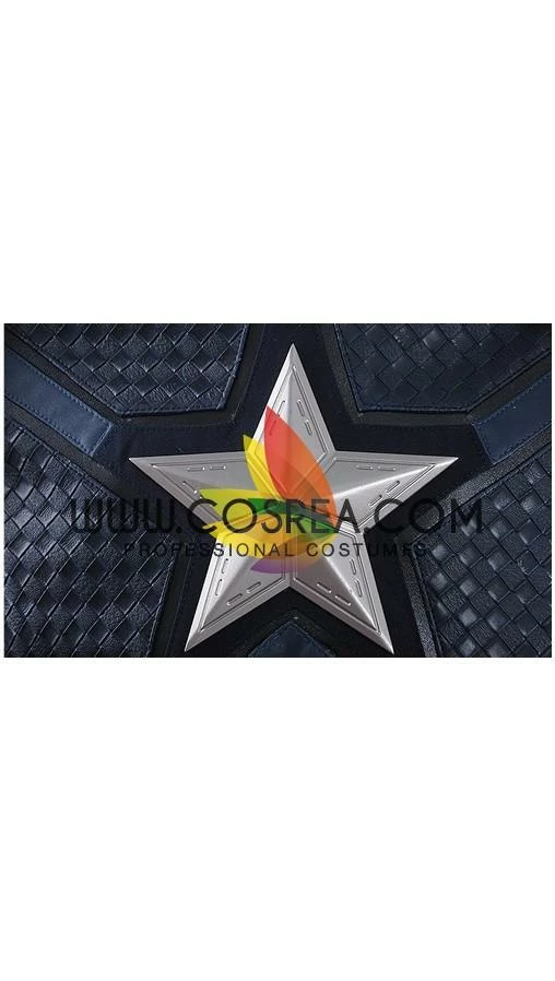 Cosrea Captain America Metallic Navy PU Leather Cosplay Costume