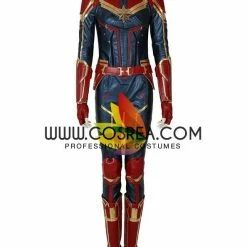 Cosrea Captain Marvel Metallic Blue PU Leather Cosplay Costume