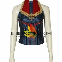Cosrea Captain Marvel Metallic Blue PU Leather Cosplay Costume