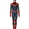 Cosrea Captain Marvel Metallic Blue PU Leather Cosplay Costume