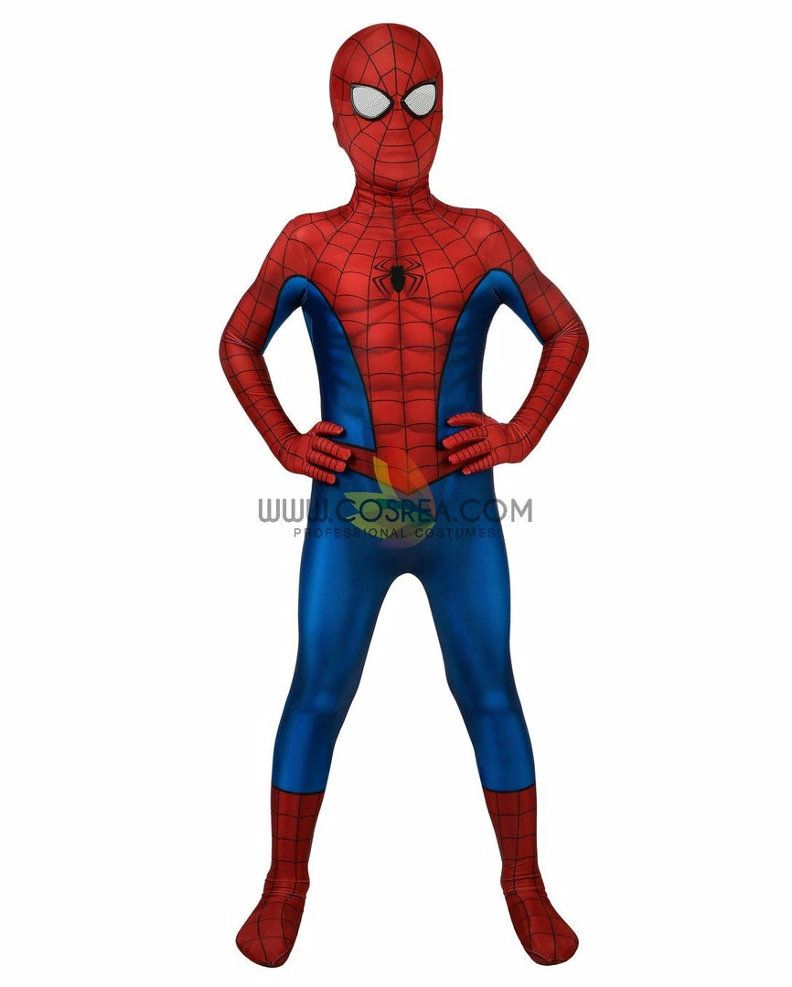 Cosrea Spiderman PS4 Game Classic Version Kids Size Digital Printed Cosplay Costume