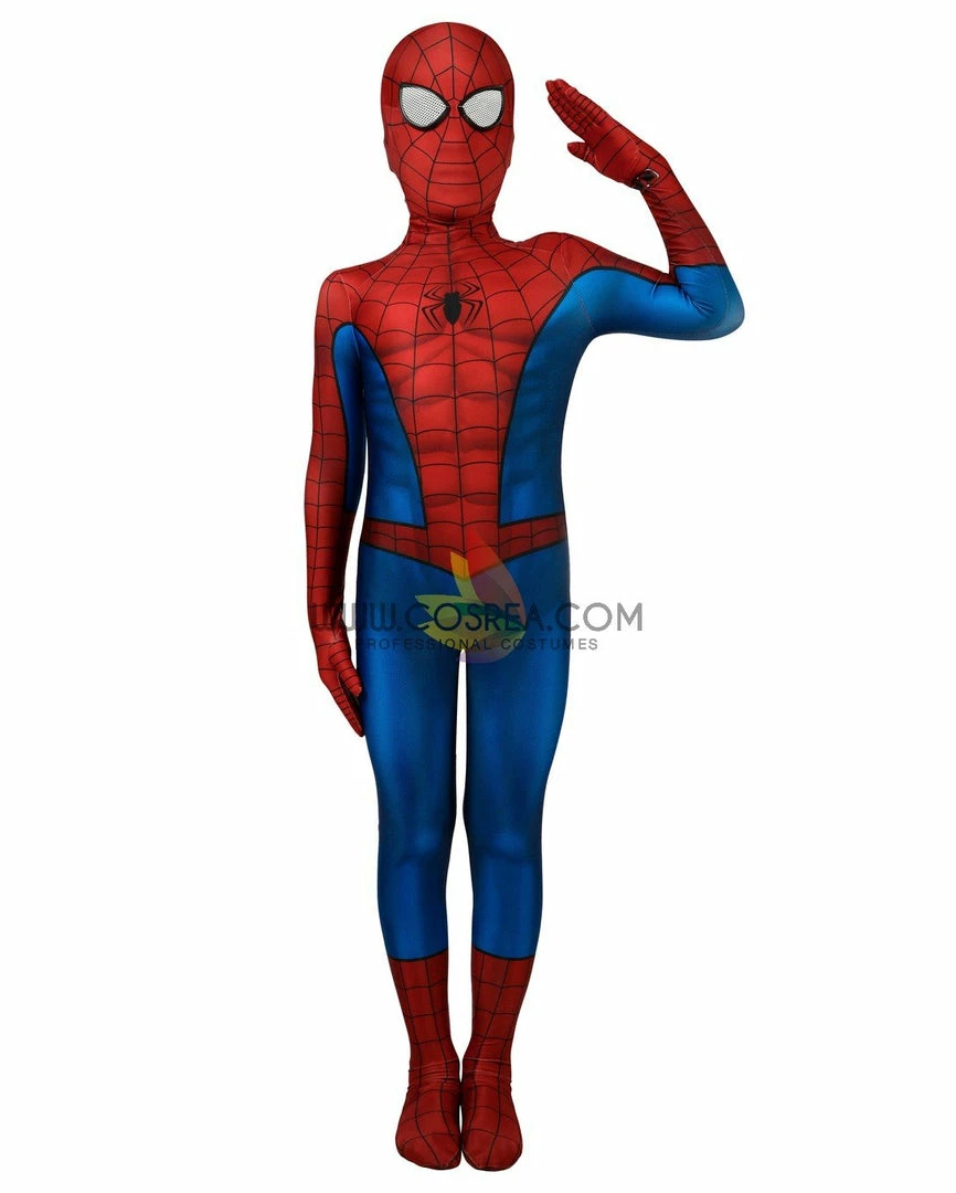 Cosrea Spiderman PS4 Game Classic Version Kids Size Digital Printed Cosplay Costume