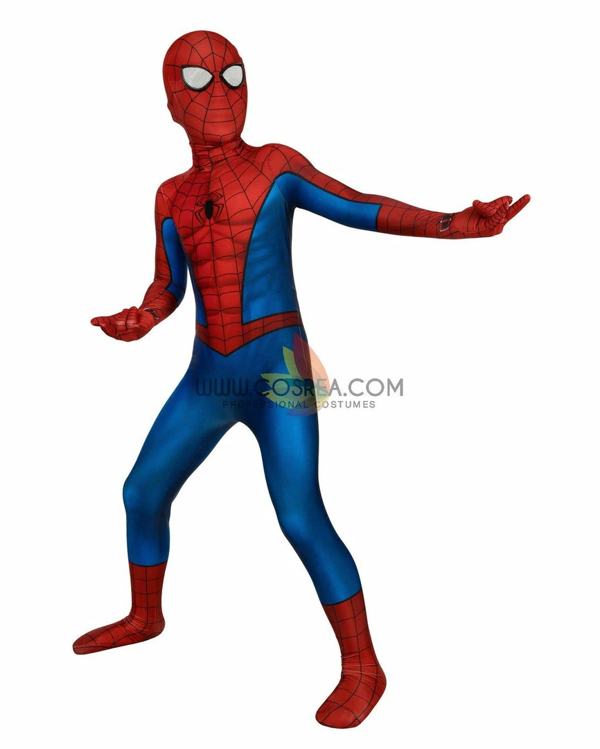 Cosrea Spiderman PS4 Game Classic Version Kids Size Digital Printed Cosplay Costume